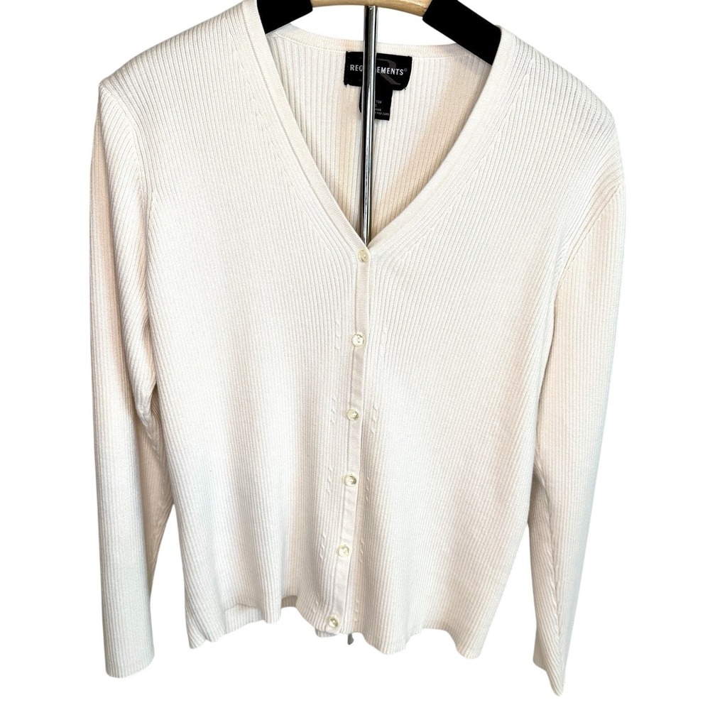 Requirements Ribbed V-Neck Button Front Cardigan Feminine Classic Vanilla Girl